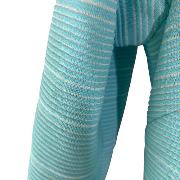 Vintage 60s Blue White Ribbed Long Jacket Medium - Picture 13 of 13